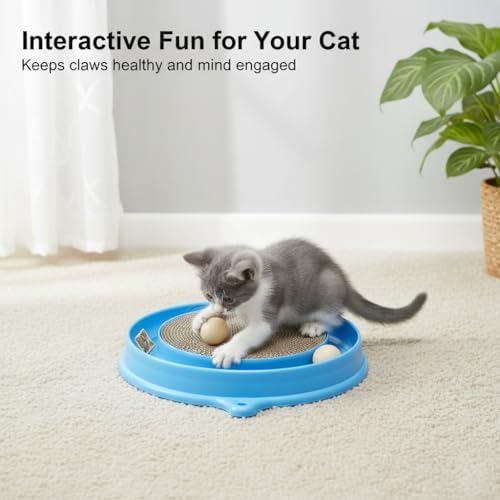 AUOON Cat Scratcher Toy with Ball Track for Indoor Cats and Kittens, Blue