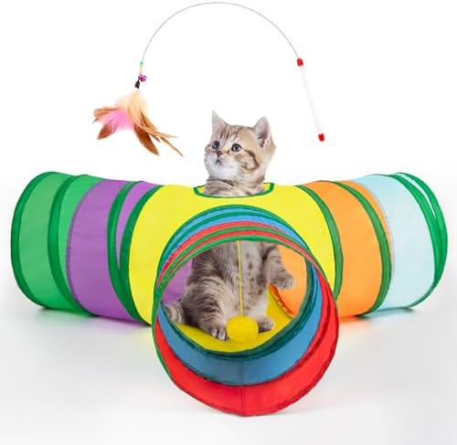 Tempcore Cat Tunnel, 3-Way Collapsible Toy for Indoor Cats, Rainbow