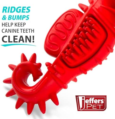 Jeffers Pet Natural Rubber Dog Chew Toy – Red Seahorse, Small – Vanilla Scent, Durable, Non-Toxic, Dishwasher Safe, Interactive Fetch & Tug Toy - Perfect for Training at Home