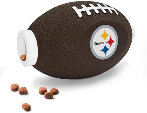 NFL Pittsburgh Steelers Football Treat Dispensing Toy for Dogs and Cats, Rubber Ball Pet Toy, Interactive Fun Doggie Treat Toy, Natural Rubber Feeding Toy