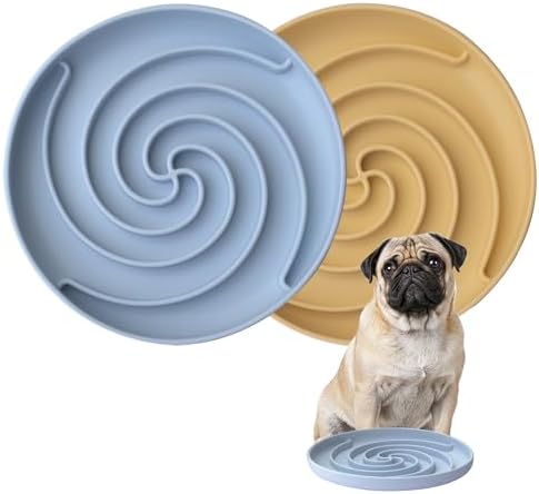 Bifeaw Slow Feeder Dog Bowls, Dishwasher Microwave Safe Silicone Puppy Puzzle Bowl with Non-Slip Design for Eating (Blue and Yellow)