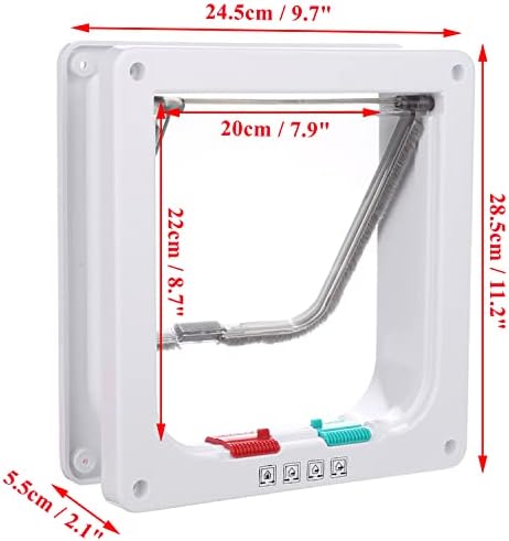 Sailnovo Cat Door Flap X-Large(Outer Size 9.64" x 11.22", 4-Way Locking Cat Flap for Interior Exterior Doors,Quiet, ABS Material, Weatherproof Pet Door for Cat/Doggie (Weight<27.54lb) White