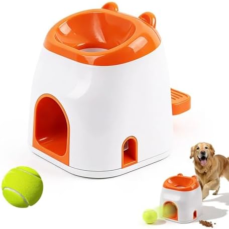 Dog Ball Launcher & Automatic Treat Dispenser, 2-in-1 Dog Tennis Ball Launcher & Treat Dispenser, ﻿Self-Play for Mental Stimulation, Indoor Outdoor Small to Medium Dogs