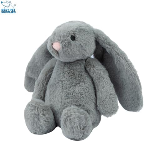 Best Pet Supplies Bunny Buddy Squeaky Plush Dog Toy - Beige & Gray | Pack of 2, Soft Plush, Squeaks & Crinkles, For Moderate Chewers, Toss & Fetch Play, Stress & Anxiety Reliever, Ideal Gift Toy