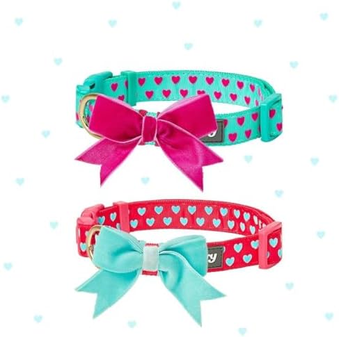 Blueberry Pet Valentines Day Dog Collar with Velvety Bowtie, Heart in Lust Red, Small, 12"-16" Neck, Adjustable, Eco-Friendly, Dog Collars for Medium Dogs & Small Dogs, Puppy Collar