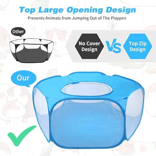 Rypet Guinea Pig Playpen Pop-Up, Outdoor Yard Fence for Small Pets,TentBlue