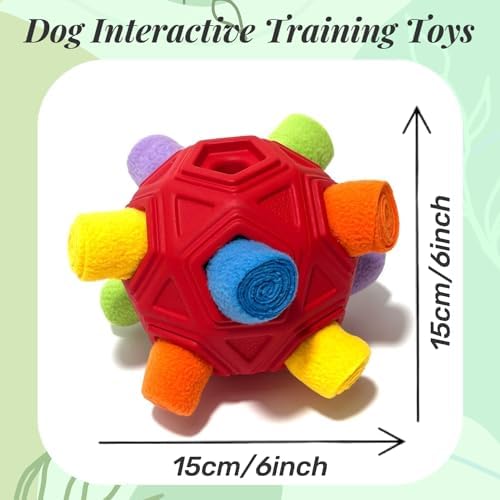 Interactive Snuffle Ball for Dog Toys Unbreakable Upgrade Ball Toy | Dog Puzzle Toys Foraging Snuffle Mat Puppy Dog Treat Dispenser Slow Feeder Toys for Small Medium Large Dog Red Rainbow