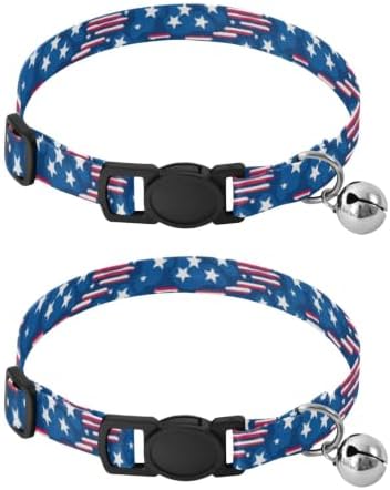 Stars Blue Breakaway Cat Collars with Bell 2 Pack Kitten Collar Adjustable Length 10.6" to 17.1"
