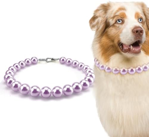 Chunky Pearl Dog Necklace (Beads 20mm),Elegant Classic Super Big Pearl Collar Necklace Accessories for Medium Large Dogs Occasions and Gatherings (Purple, 3XL(Neck Girth 20.5''-23''))