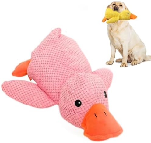 Squeaky Plush Duck Dog Toy for Aggressive Chewer with Built-in Sound，Pink