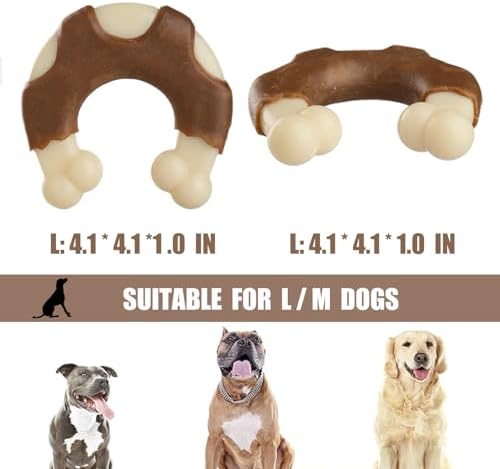 Durable Nylon Dog Toys, 2 Pack Tough Chew Toys for Aggressive Chewers, Beef-Flavored Hoof-Shaped Dog Chew Bones for Large/Medium Breed Dogs, Teeth Cleaning and Anxiety Relief