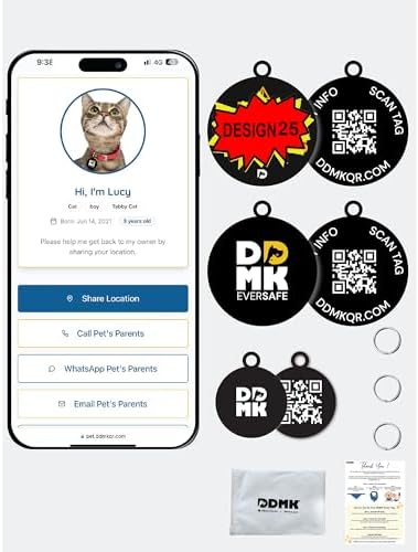 DDMK Smart Pet Tag Set | Includes 3 Tags | QR Code for Instant Alerts | Custom Pet Profiles | Durable & Waterproof | No Subscriptions or Fees |25-Personal Space ? Nah