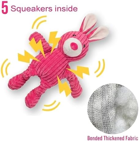PetLike 4PK Squeaky Plush Dog Toys, Durable Chew Toys with Five BB Squeaker, Composite Stuffed Teething Toys for Aggressive Chewers, Interactive Fetch & Tug of War Toys for Small & Medium Dogs