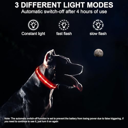 CHUKCHI LED Dog Collar Rechargeable,Waterproof Flashing Collar,Light Up Glow Collar, Adjustable Soft Safety Light Up for Small Medium Large Dogs Walking Camping at Night (Red-S)