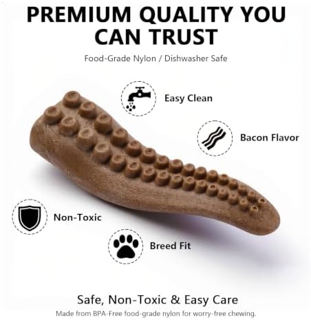MECOOL Durable Nylon Dog Chew Toy – Bacon Flavored Octopus Leg Shape for Aggressive Chewers, Tough Interactive Teething Bone for Medium Large Dogs, Long-Lasting Treat Dispensing Toy