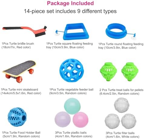 14PCS Aquatic Turtle Tank Accessories Set – Interactive Treat Balls, Floating Feeders & Enrichment Toys for Aquatic Turtles and Tortoises, Turtle Tank Decor