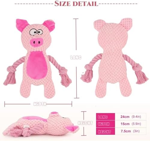 Plush Pig Dog Toy, Squeaky Interactive Tug Toy for Small Medium Dogs