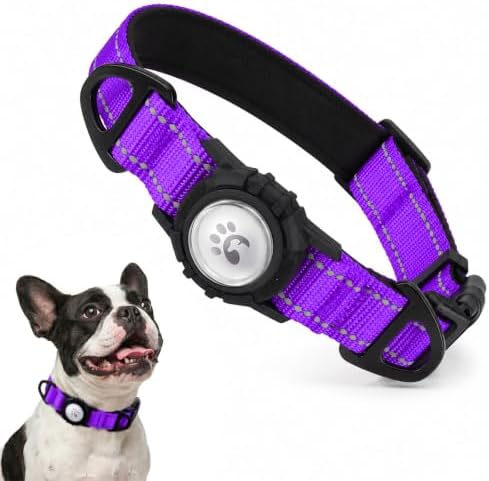 Padded Dog Collar with Waterproof Holder Compatible with Airtag