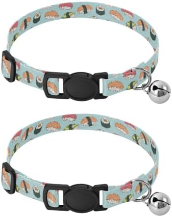 Cute Sushi Blue Small Dog Collar 2 Pack Collars for Cats Adjustable 10.6 to 17.1 Inches