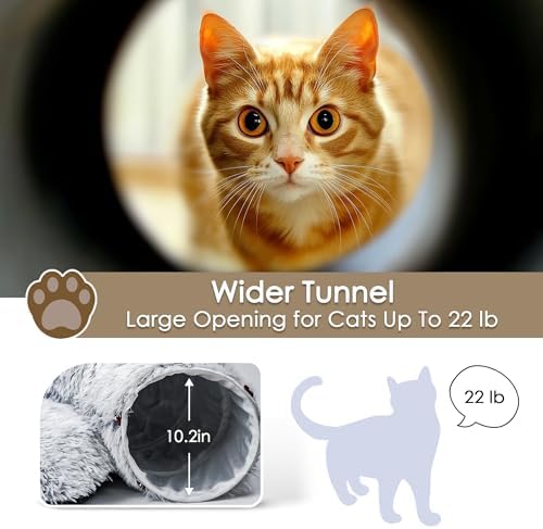 Baseola Fuzzy Cat Tunnel Bed for Indoor Cats, 2-in-1 Interactive Cat Toys
