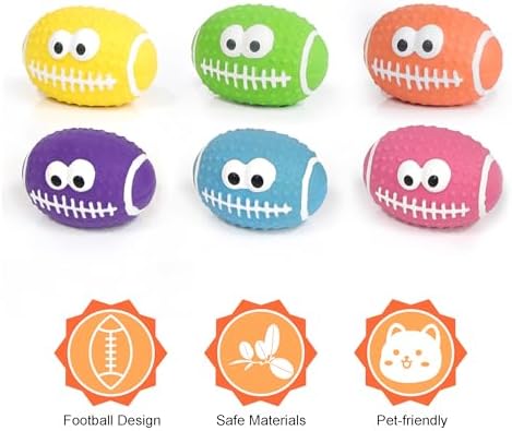 Squeaky Dog Football Toys, Natural Rubber Dog Toys Footballs 6 Pcs, Interactive Footballs Dog Balls for Teething Puppies Small Medium Dogs Outdoor Playing Fetching Training