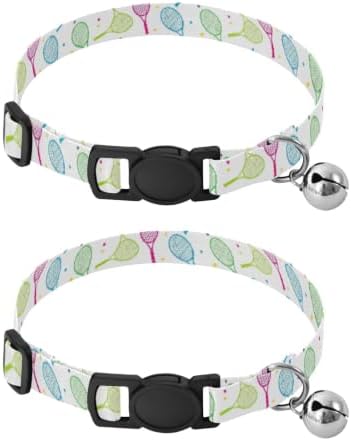 Colorful Tennis Rackets White Puppy Collar 2 Pack Cat Neck Collar Adjustable Length 10.6" to 17.1"