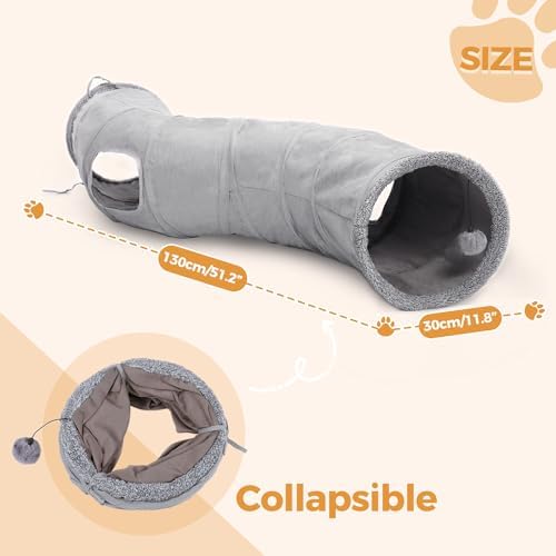 PAWZ Road Cat Tunnel S Shape Cat Tunnels for Large & Indoor Cats 51”Long