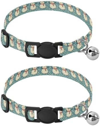 2 Pack Small Dog Collar Cute Snowman Green Cat Collars with Bell, Adjustable Length 10.6" to 17.1"