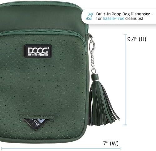 DOOG Neosport Walkie Bag - Lightweight Neoprene Dog Treat Pouch & Crossbody Shoulder Bag with Built-in Poop Bag Dispenser - Hands-Free Everyday Essentials - Green