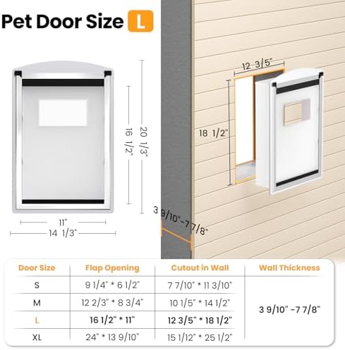 Large Dog Door for Wall, Weatherproof Steel Pet Entry Door | Telescoping Tunnel, Magnetic Flaps, 2 Sliding Lock Panels, Weatherproof Design, Easy to Install