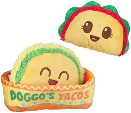 BarkBox Doggo's Tacos 3-in-1 Interactive Plush Dog Toy | Squeaky Dog Toys with Crinkle Holder - For Small to Medium Dogs and Puppies