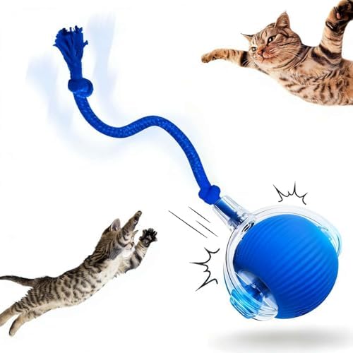 Interactive Rotating Cat Ball Toy, 360 Smart Rolling Ball Electric, Automatic Moving for Cats & Kittens (Blue)