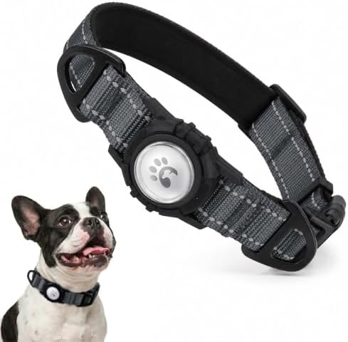 Padded Dog Collar with Waterproof Holder Compatible with Airtag