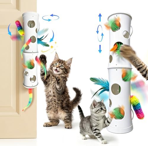 Cat Toys Interactive for Indoor Cats, Mounted Feather Automatic Enrichment Cat Toy with Speed Adjustable Smart Activated for Kittens & Bored Adult Cats, USB Rechargeable, Perfect For Indoor Cats
