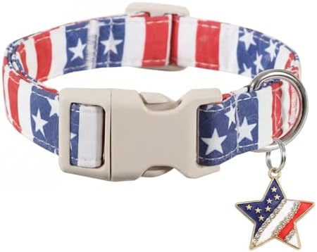 American Flag Dog Collar, Patriotic Dog Collar for Boys Girls Dog, Adjustable Puppy Collar with Star Pattern for 4th of July Occasion & Daily Walking, Fits Small Breeds