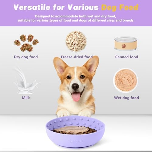 Dog Lick Bowl, Silicone Slow Feeder Dog Bowl with Strong Suction, Purple