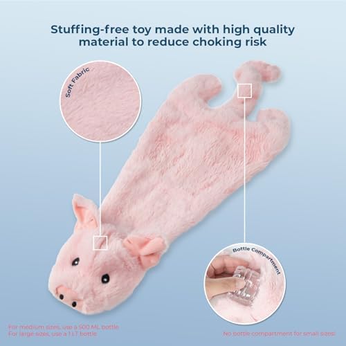 Best Pet Supplies 2-in-1 Stuffless Squeaky Dog Toy - Pig, Medium | No-Stuffing, 2 built-in squeakers, No Mess, Soft, Holds a Plastic Bottle for Added play, Perfect for Moderate chewers