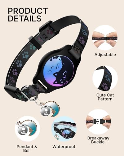 Airtag Cat Collar Breakaway, 2 Pack Cat Collar with Apple Airtag Holder | Reflective Waterproof Cat Collar with Bell, Easy Tracker with Airtag Collar, Adjustable 8-12In Lightweight & Comfortable
