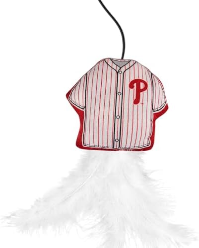 Pets First MLB Philadelphia Phillies Team Jersey Wand with CAT NIP, Cat Toy Jersey Shaped Plush Teaser Toy for Cats & Kittens - Interactive Pet Toy for Play & Exercise