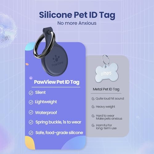 Silent Silicone Dog Tags Personalized for Pets, Scan QR for Instant Location Alerts, Emergency Contact and Modifiable Pet Profile, Waterproof, 1 Pack (Blue)