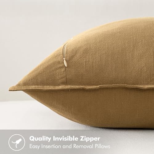 MIULEE Neutral Gold/Brown Boho Linen Pillow Covers 18x18 Inch Pack of 4 | Natural Decorative Throw Pillow Covers, Soft Farmhouse Couch Pillowcases, Modern Decor for Living Room Bed Sofa