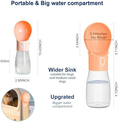 Dog Water Bottle, Widen Sink Portable Dogs Water Dispenser, Orange, 17oz