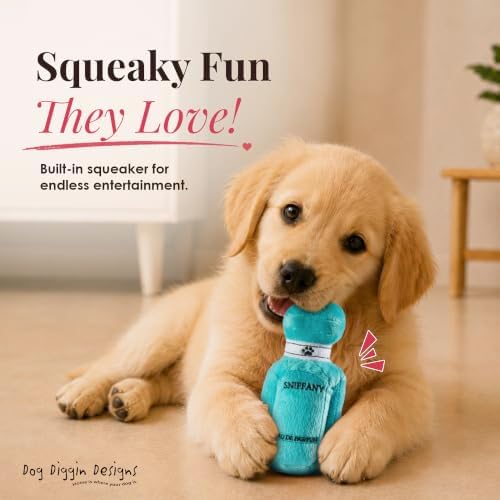Dog Diggin Designs Sniffany & Co Pawfum Plush Dog Toy Bottle | Luxury-Inspired Parody Perfume Bottle with Built-in Squeaker, Soft Plush Fashion Dog Toy – Prêt-à-Porter Playtime Essential