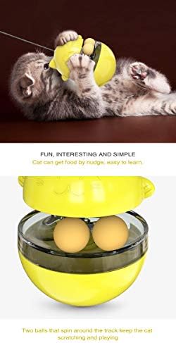 Premium Cat Treat Dispensing Toy, Wobbler Interactive Cat Feeder with Teaser Wand, Adjustable Slow Feeder Ball for Indoor Cats, Kitten Entertainment & Mental Stimulation (Yellow)