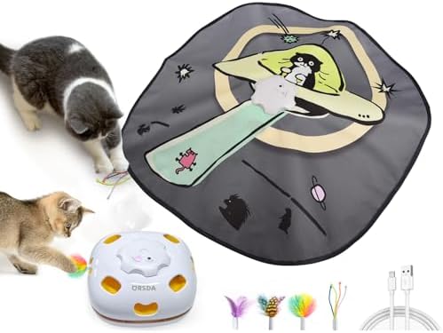 ORSDA 4 in 1 Interactive Cat Toys - Automatic Cat Toys for Indoor Cats & Kittens, 8 Holes Mice Whack-A-Mole, Hide and Seek Smart Motion with 5PCS DIY Replacement Refills