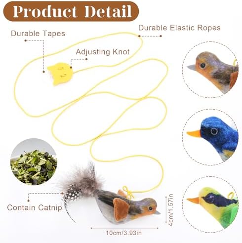 3Pcs Flying Bird Cat Toys, Interactive Chirping Bird Cats Feather Toys
