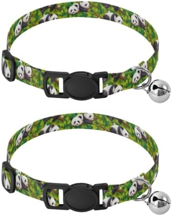Cute Pandas Tree Branches Green Adjustable Buckle Cats Collar 2 Pack Lightweight Pet Collar for Cats and Dogs