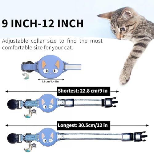 Reflective Breakaway Cat Collar for AirTag (1st & 2nd) Holder - Waterproof Safety Buckle Kitten Collar with Bell, Luminous Lightweight GPS Tracker Case for Apple for Air Tag (Purple)