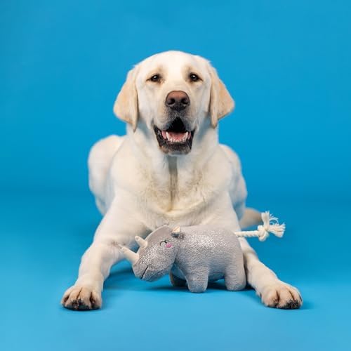 Fringe Studio Plush Dog Toy with Rope, Rhino You Want ME?, Pet Shop Collection (314594)