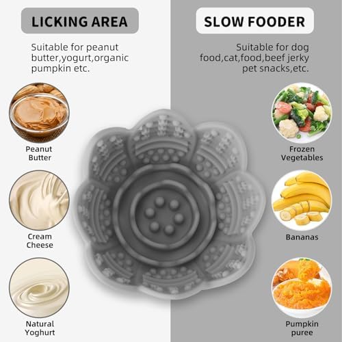 Silicone Dog Slow Feeder Lick Bowl，Slow Feeder Bowls for Small Medium Breed Dogs，Dog Freeze Bowl with Suction Cups，Interactive Puzzle Toy(Grey, Small)